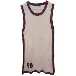 Obey Mesh Tank Dress w/ Floral Embroidery Size Lg Black White Red